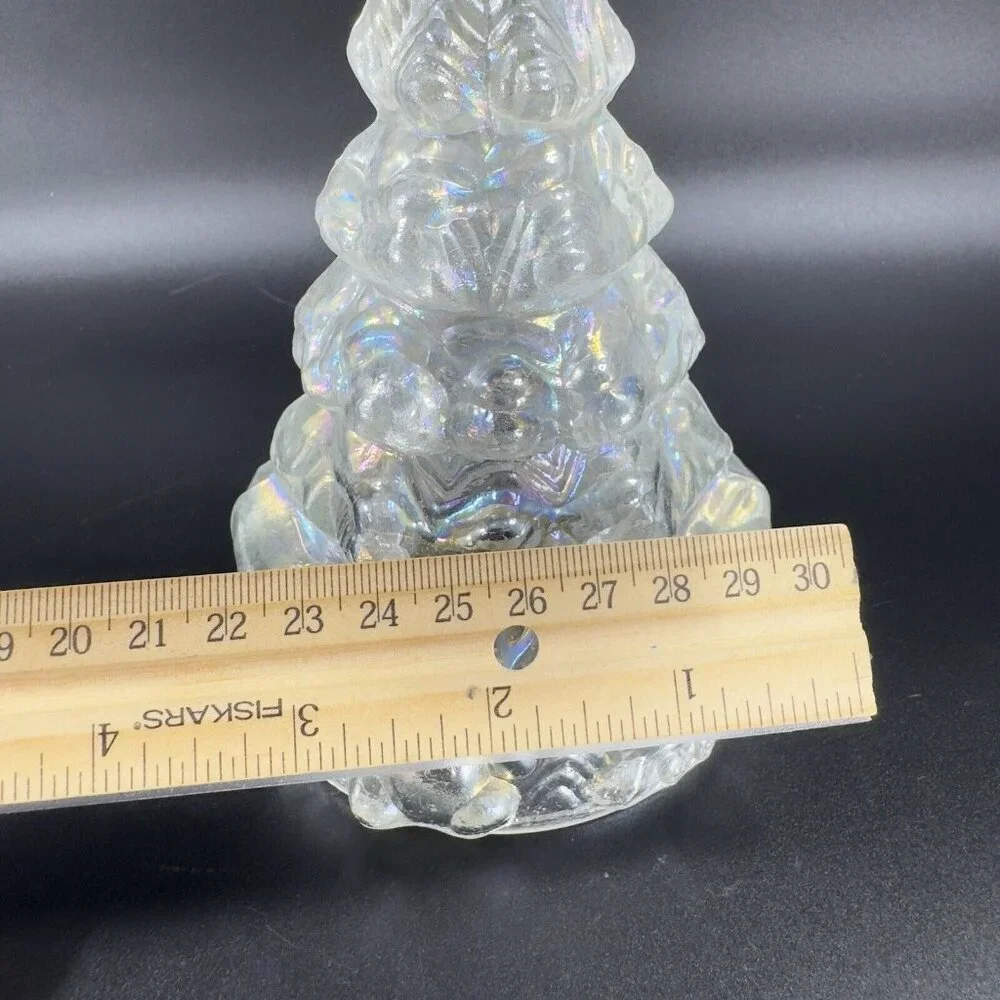 Vintage 1980s White Iridescent Glass Christmas Tree Hollow‎ Figurine Decor VTG